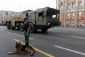 The 9K720 Iskander-M operational-tactical missile system on Tverskaya street in Moscow during the night rehearsal of the Victory p