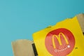 Moscow, Russia - 1 June 2020: McDonalds logo close-up with copy space, Illustrative Editorial