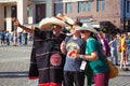 Mexican football fans on red Square in Moscow. Famous Mexican sombreros and ponchos. Football world Cup.