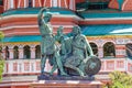 Moscow, Russia - June 02, 2019: Monument to Minin and Pozharsky on Red square in Moscow closeup against walls of Saint Basil Royalty Free Stock Photo