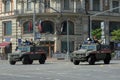 Multi-purpose armored car `Tiger-M` of the military police on the street of Moscow during the dress rehearsal of the Victory parad Royalty Free Stock Photo