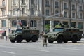 Multi-purpose armored vehicle `Typhoon-K` with a remote control combat module on Tverskaya street in Moscow during the dress rehea