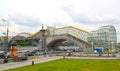 MOSCOW, RUSSIA. Pedestrian Bogdan Khmelnytsky B ridge in cloudy day