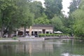 Moscow. Russia. June 15, 2022. People rest on the embankment of the pond in the city park on a sunny day. Gorky Park. Royalty Free Stock Photo