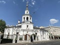 Moscow, Russia, June, 20, 2019. People walking near church of the Assumption of Blessed Virgin Mary Uspenskaya church in Pechat