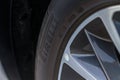 MOSCOW, RUSSIA - JUNE 20, 2021 Pirelli Cinturato tire model logo on the sidewall of the new tire.