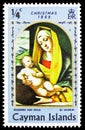 Postage stamp printed in Cayman Islands shows The Virgin and Child about 1483, Alvise Vivarini, Christmas 1969 serie, circa 1969 Royalty Free Stock Photo