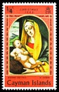 Postage stamp printed in Cayman Islands shows The Virgin and Child about 1483, Alvise Vivarini, Christmas 1969 serie, circa 1969 Royalty Free Stock Photo