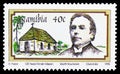 Postage stamp printed in Namibia shows Mission church, Martti Rautanen 1845-1926, Finnish Mission serie, circa 1995