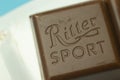 Moscow, Russia - 1 June 2020: Ritter Sport logo on chocolate bar macro, Illustrative Editorial Royalty Free Stock Photo