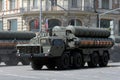 All-weather tactical anti-aircraft missile system `tor-M2` on Tverskaya street in Moscow during the dress rehearsal of the parade