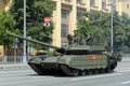 Russian main tank T-90M Breakthrough-3 on Mokhovaya Street in Moscow during the parade dedicated to the 75th anniversary of Vict