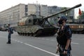 Russian 152-mm self-propelled howitzer brigade link `Coalition-SV` on Tverskaya street in Moscow during the night rehearsal of the