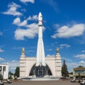 Moscow, Russia - June 24, 2019: Russian spaceship Vostok 1, monument of the first soviet rocket at VDNH. astronautics in USSR,