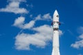 Moscow, Russia - June 24, 2019: Russian spaceship Vostok 1, monument of the first soviet rocket at VDNH. astronautics in USSR,