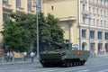 Self-propelled anti-aircraft artillery complex `Derivation-Air Defense` on Mokhovaya Street in Moscow during the parade dedicated