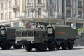 Self-propelled command post of control and communication of the Coastal missile complex `Ball` on the street of Moscow during the Royalty Free Stock Photo