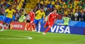 Serbia national team midfielder Sergej Milinkovic-Savic and Brazil national team players Casemiro No. 5 and Paulinho No. 15