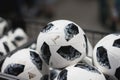 MOSCOW, RUSSIA - JUNE, 14, 2018: Soccer ball with logo of the World Cup FIFA 2018, FIFA Fan Fest in the official mundial Royalty Free Stock Photo