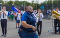 Moscow, Russia - June 26, 2018: Soccer fans on Moscow street during the 2018 Football World Cup in Russia. Royalty Free Stock Photo