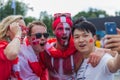 Moscow, Russia - June 26, 2018: Soccer fans on Moscow street during the 2018 Football World Cup in Russia. Royalty Free Stock Photo