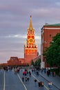 Moscow, Russia - June 2019: Spasskaya tower of Moscow Kremlin and Lenin Mausoleum on Red Square at sunset Royalty Free Stock Photo