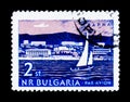 Bulgaria postage stamp shows Varna seaside resort, circa