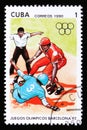 Cuba shows Baseball players, series devoted to the 25th summer Olympic games in Barcelona 1992, circa 1990