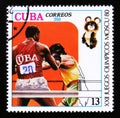 Cuba postage stamp shows Boxing, Olympic Games in Moscow 1980, circa 1980