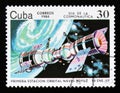 Cuba postage stamp shows Orbital station Soyuz, circa 1984