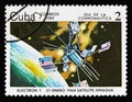Cuba postage stamp shows Satellite Electron-1, circa 1984