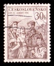 MOSCOW, RUSSIA - JUNE 20, 2017: A stamp printed in Czechoslovakia shows workers, soldier and pioneer, devoted to Day of the Czech