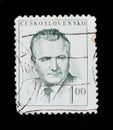 MOSCOW, RUSSIA - JUNE 20, 2017: A stamp printed in Czechoslovakia shows a portrait of President Klement Gottwald, circa 1948 Royalty Free Stock Photo