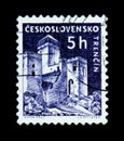 MOSCOW, RUSSIA - JUNE 20, 2017: A stamp printed in Czechoslovakia shows shows Trencin Castle, circa 1960