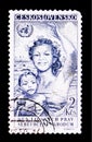 MOSCOW, RUSSIA - JUNE 20, 2017: A stamp printed in Czechoslovakia shows woman with child, Day of human rights, circa 1950