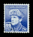 MOSCOW, RUSSIA - JUNE 20, 2017: A stamp printed in Czechoslovakia shows Captain Otakar Jaros (Russian Army), circa 1945 Royalty Free Stock Photo