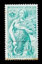 MOSCOW, RUSSIA - JUNE 20, 2017: A stamp printed in Czechoslovakia shows Farm Woman, series 3rd Congress of Agricultural