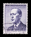 MOSCOW, RUSSIA - JUNE 20, 2017: A stamp printed in Czechoslovakia shows portrait of the Karel Capek, circa 1958