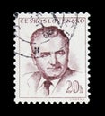 MOSCOW, RUSSIA - JUNE 20, 2017: A stamp printed in Czechoslovakia shows a portrait of President Klement Gottwald, circa 1948 Royalty Free Stock Photo