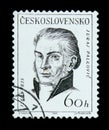 MOSCOW, RUSSIA - JUNE 20, 2017: A stamp printed in Czechoslovakia shows portrait of Slovak professor poet journalist translator t