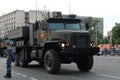 TOS-2 `Tosochka` - heavy flamethrower system is mounted on a wheeled chassis on Tverskaya street in Moscow during the night rehe