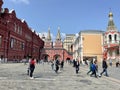 Moscow, Russia, June, 02, 2023. Tourists on Red Square in front of the Resurrection Gate of the Moscow Kremlin Royalty Free Stock Photo