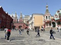 Moscow, Russia, June, 02, 2023. Tourists on Red Square in front of the Resurrection Gate of the Moscow Kremlin Royalty Free Stock Photo