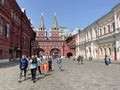 Moscow, Russia, June, 02, 2023. Tourists on Red Square in front of the Resurrection Gate of the Moscow Kremlin Royalty Free Stock Photo