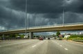 Moscow, Russia - June 5, 2015. Traffic on Leningrad highway before the storm.