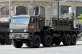 Transport and charging vehicle of the engineering system of remote mining on the street of Moscow during the dress rehearsal of th Royalty Free Stock Photo