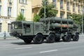 The transport-loading installation of the Ball Coastal Missile Complex on Mokhovaya Street in Moscow during the parade dedicated t Royalty Free Stock Photo