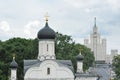 View of the Church of the Conception of Anna and the high-rise on the Kotelnicheskaya embankment in Moscow