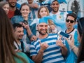 Moscow, Russia, June 16, 2018. World Cup 2018, football fans on the streets of Moscow. Soccer fans from Argentina walking downthe Royalty Free Stock Photo