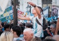 Moscow, Russia, June 16, 2018. World Cup 2018, Screaming football fans on the streets of Moscow. Soccer fans from Argentina walkin Royalty Free Stock Photo